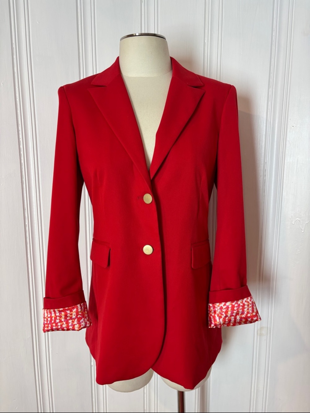 TRISTAN Bright Red Fitted Blazer Gold Buttons Contrast Lining – Size 8